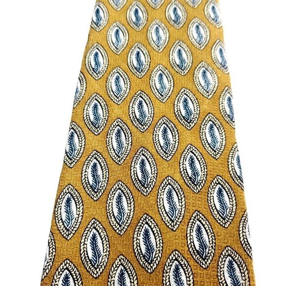 Nordstrom Silk Tie Woven Yellow Abstract Geometric Wide Italy - Picture 2 of 6